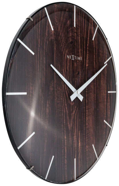 NeXtime Edge Wood Dome - Stijlvolle wandklok met koepelglas - 35 cm
