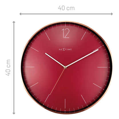 Large Wall Clock - Red  - Silent - 40cm - Metal/Glass -Essential XXL