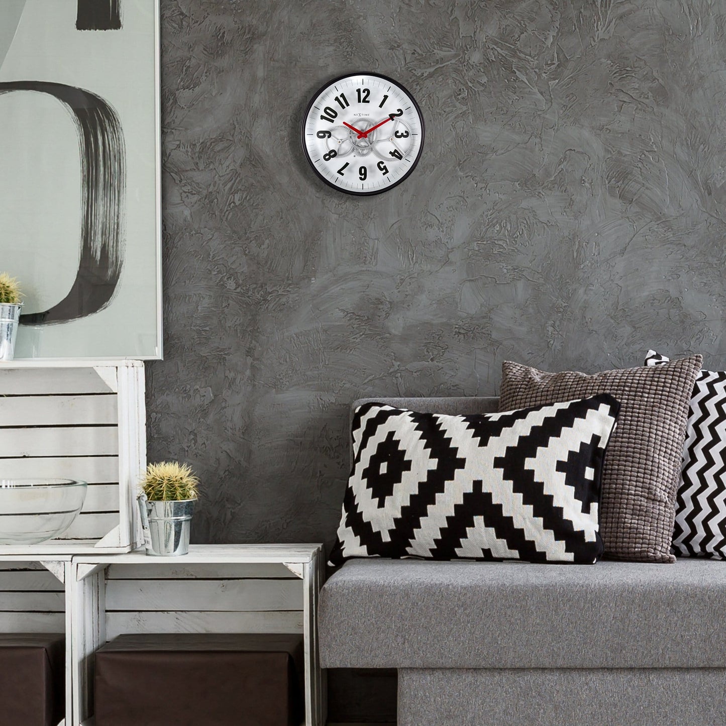 NeXtime Modern Gear Clock - Industriële wandklok met bewegende tandwielen - 36cm
