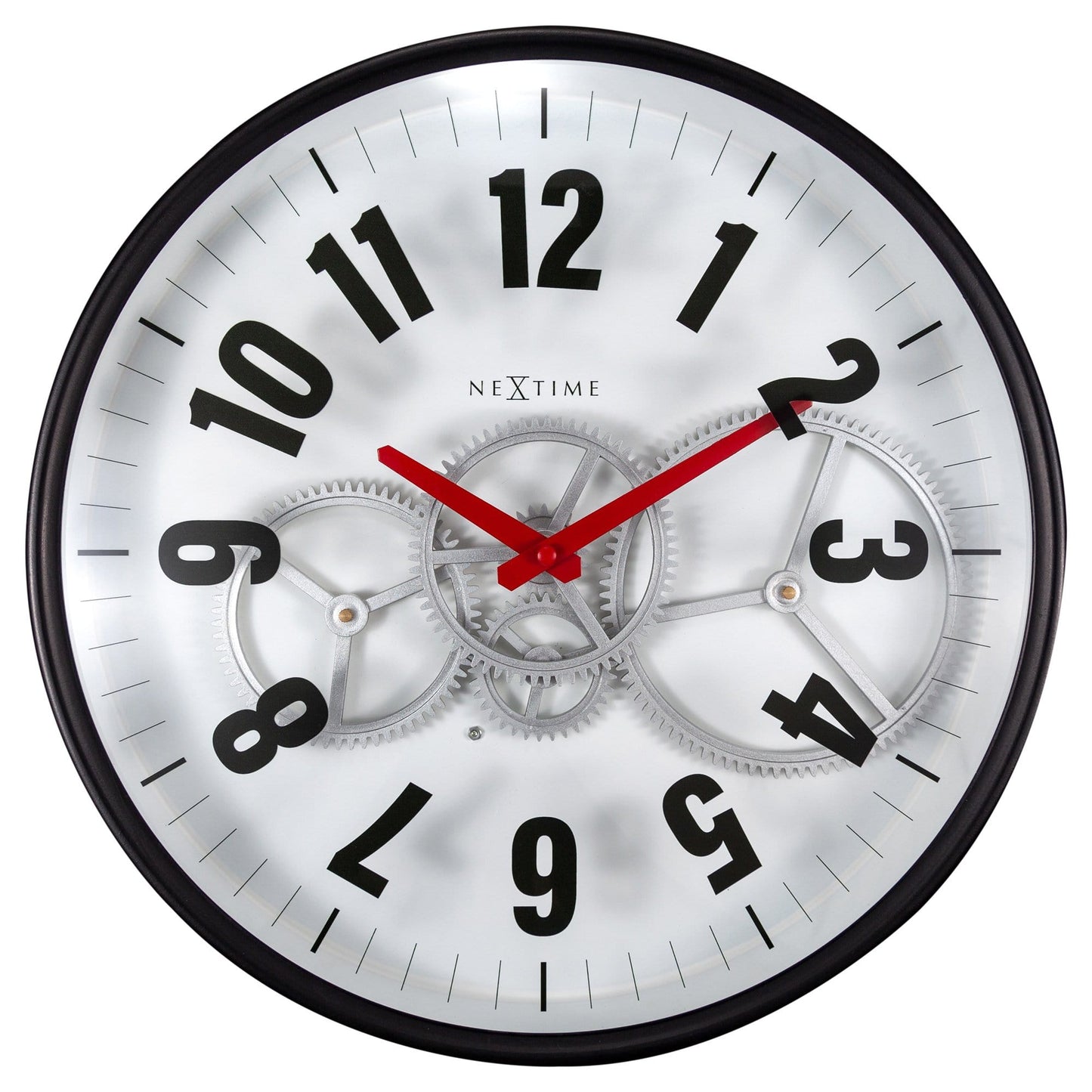NeXtime Modern Gear Clock - Industriële wandklok met bewegende tandwielen - 36cm