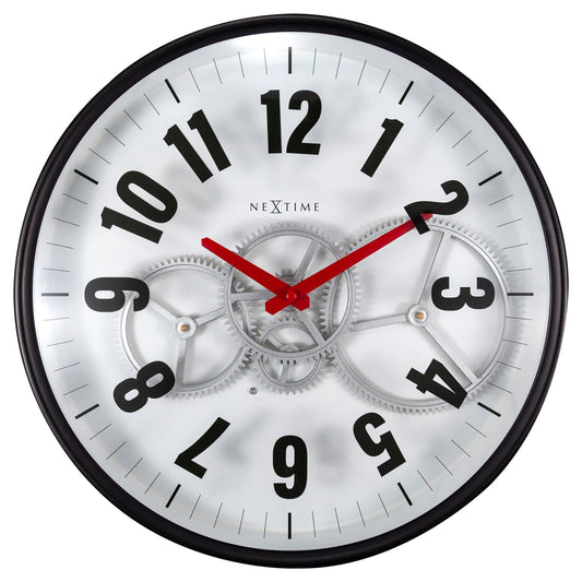 Comnox - Modern Gear Clock - Tijdloos Design met Beweging - Comfortabel & Veilig - Ø36cm - Black/White