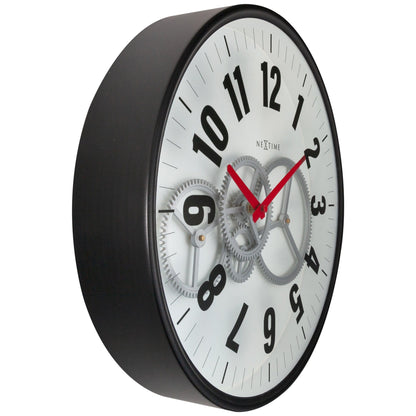NeXtime Modern Gear Clock - Industriële wandklok met bewegende tandwielen - 36cm