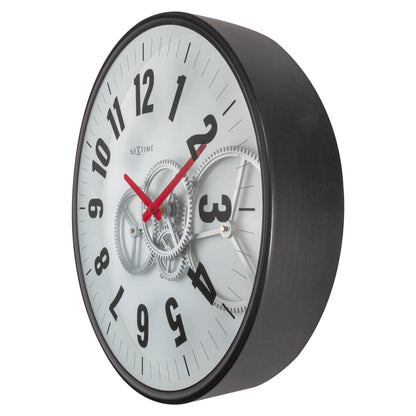 NeXtime Modern Gear Clock - Industriële wandklok met bewegende tandwielen - 36cm
