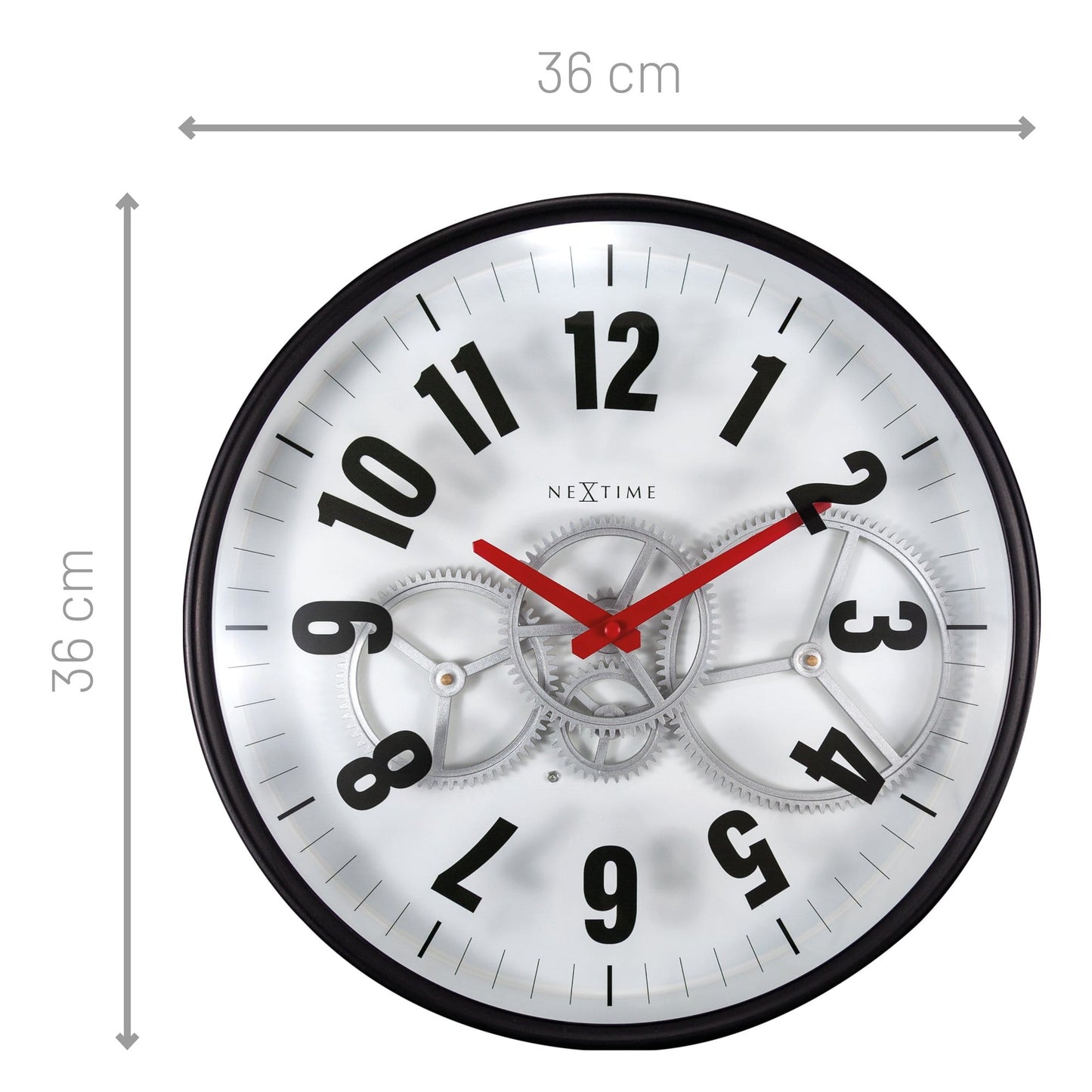 NeXtime Modern Gear Clock - Industriële wandklok met bewegende tandwielen - 36cm