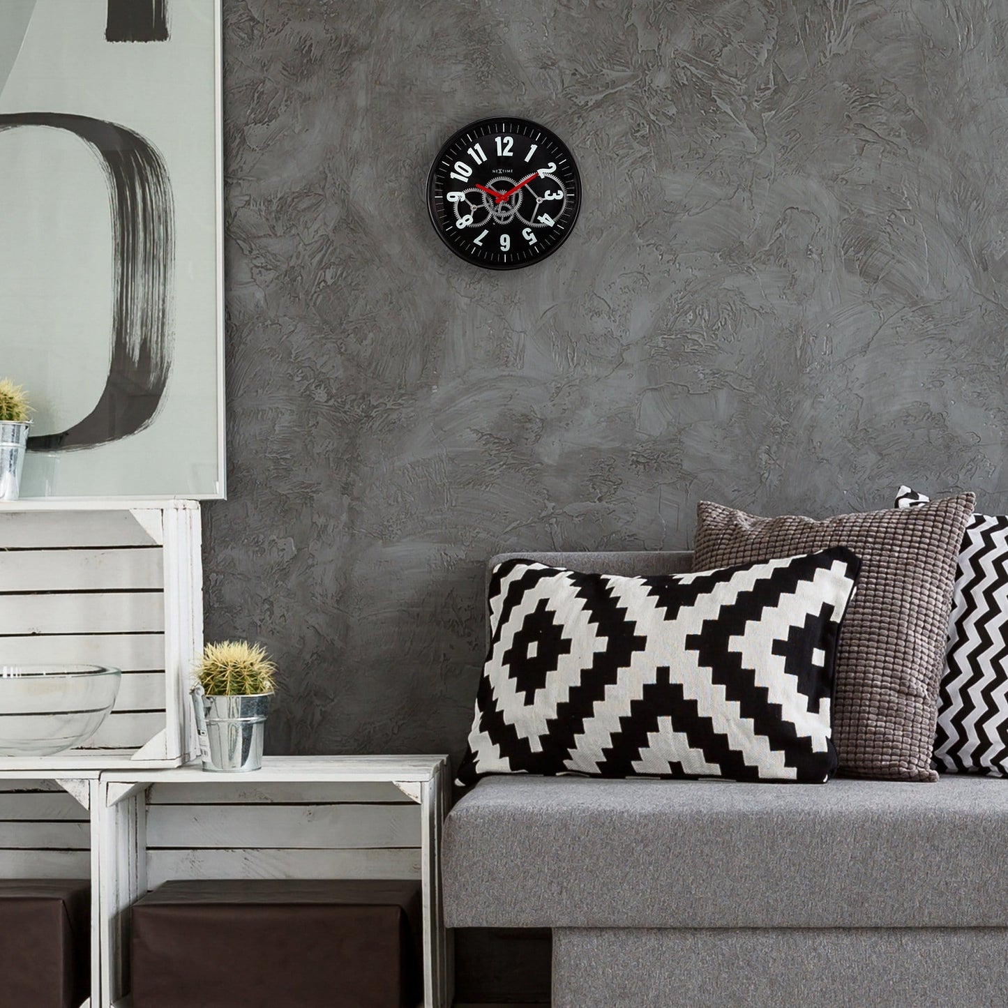NeXtime Modern Gear Clock - Industriële wandklok met bewegende tandwielen - 36cm