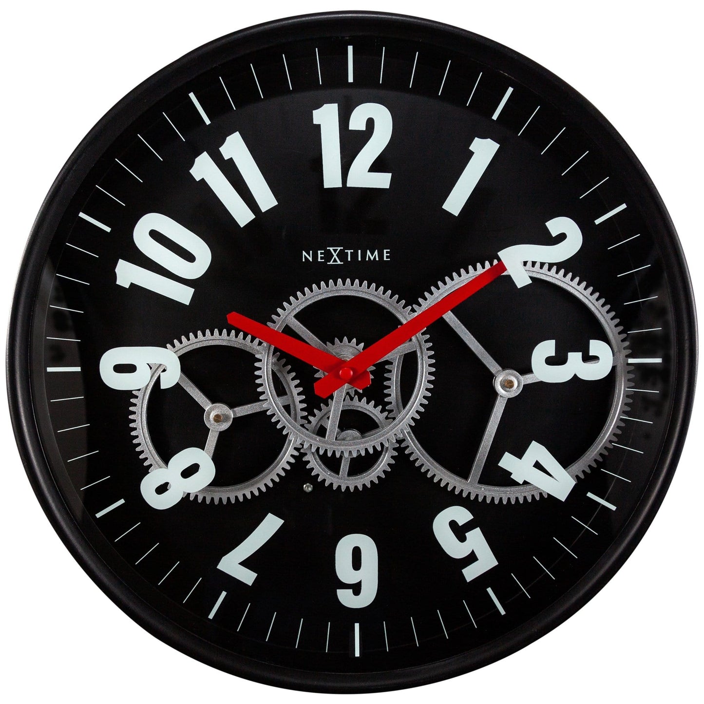 NeXtime Modern Gear Clock - Industriële wandklok met bewegende tandwielen - 36cm