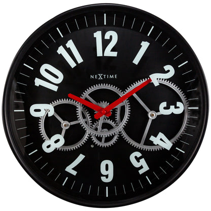 NeXtime Modern Gear Clock - Industriële wandklok met bewegende tandwielen - 36cm