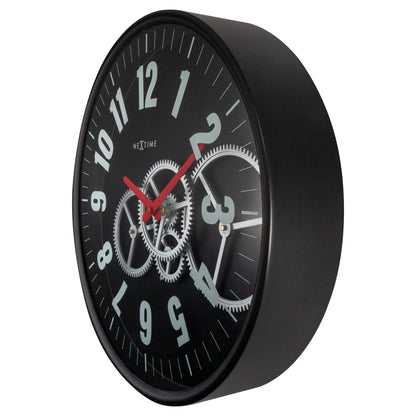 NeXtime Modern Gear Clock - Industriële wandklok met bewegende tandwielen - 36cm