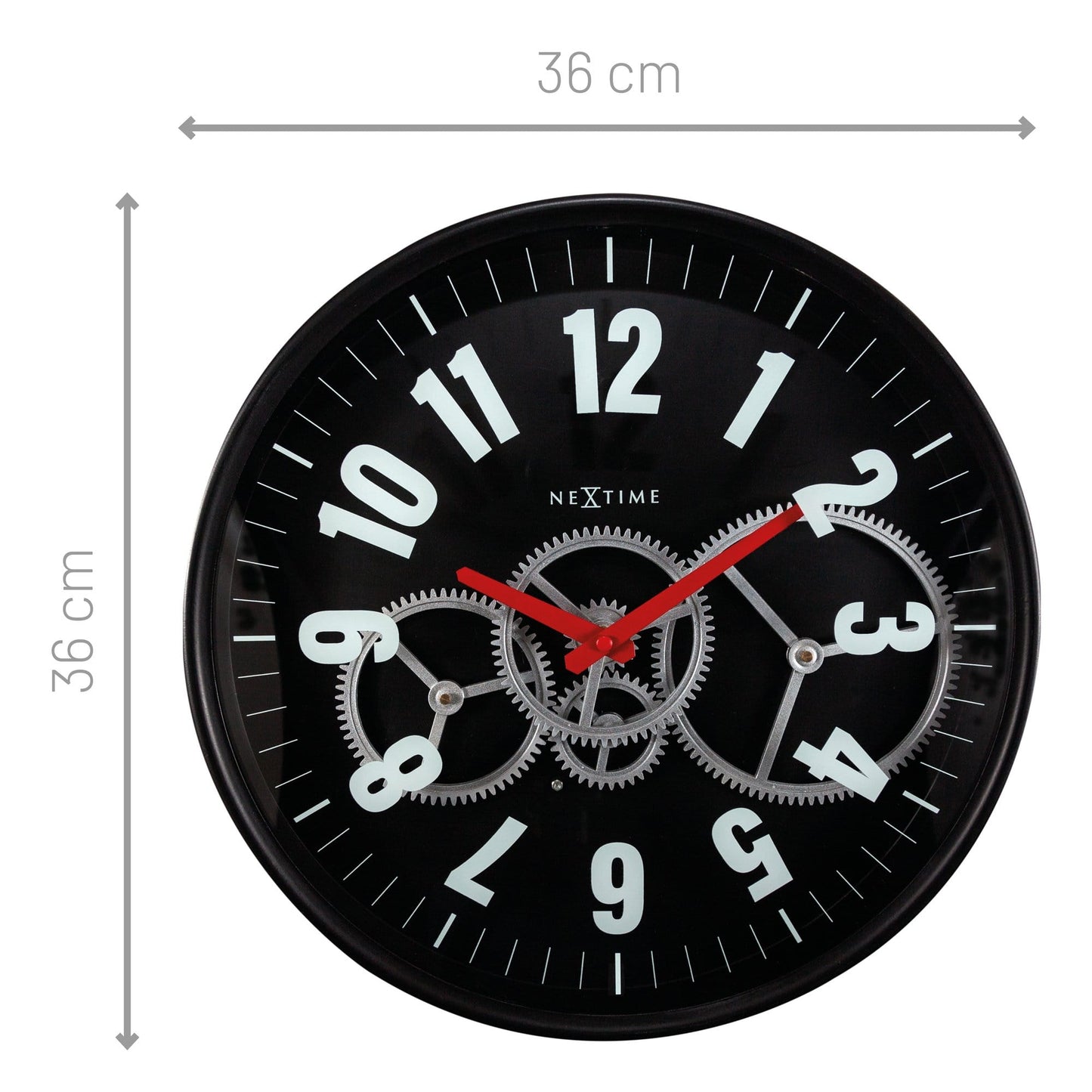 NeXtime Modern Gear Clock - Industriële wandklok met bewegende tandwielen - 36cm