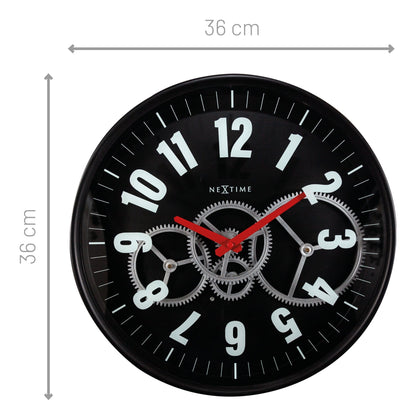 NeXtime Modern Gear Clock - Industriële wandklok met bewegende tandwielen - 36cm