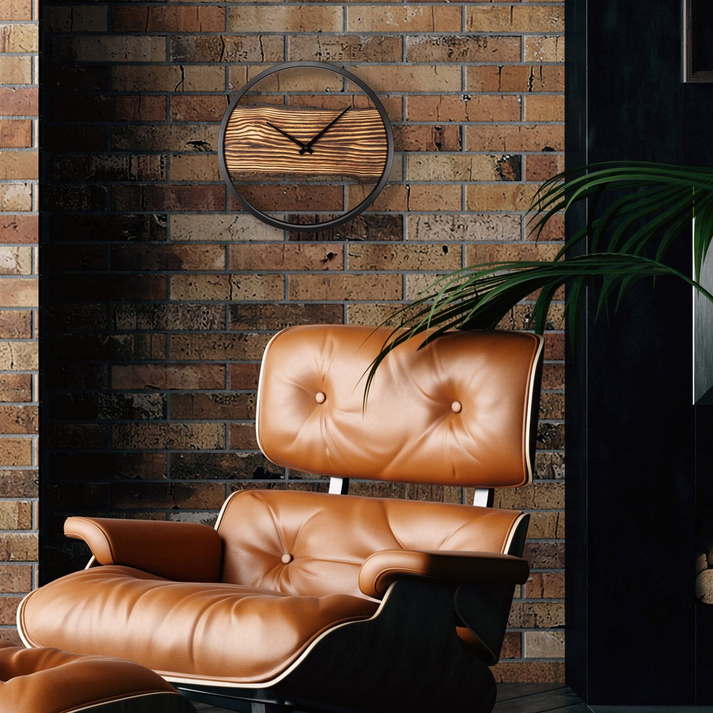 Blauwe llama-klok met cactus op houten plank