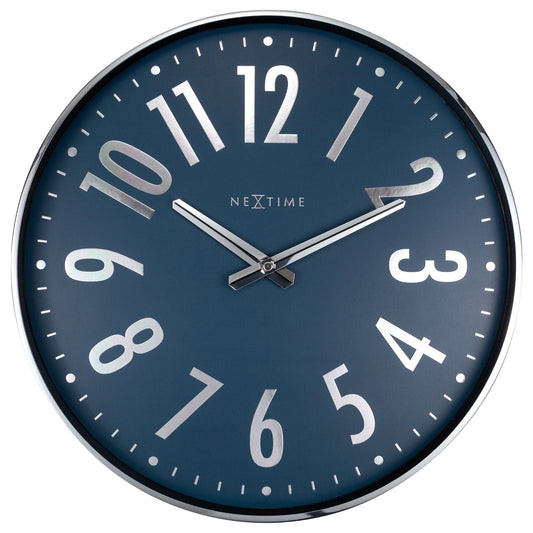 Comnox - NeXtime Alchemy - Stille wandklok - Metaal Zilver/Blauw