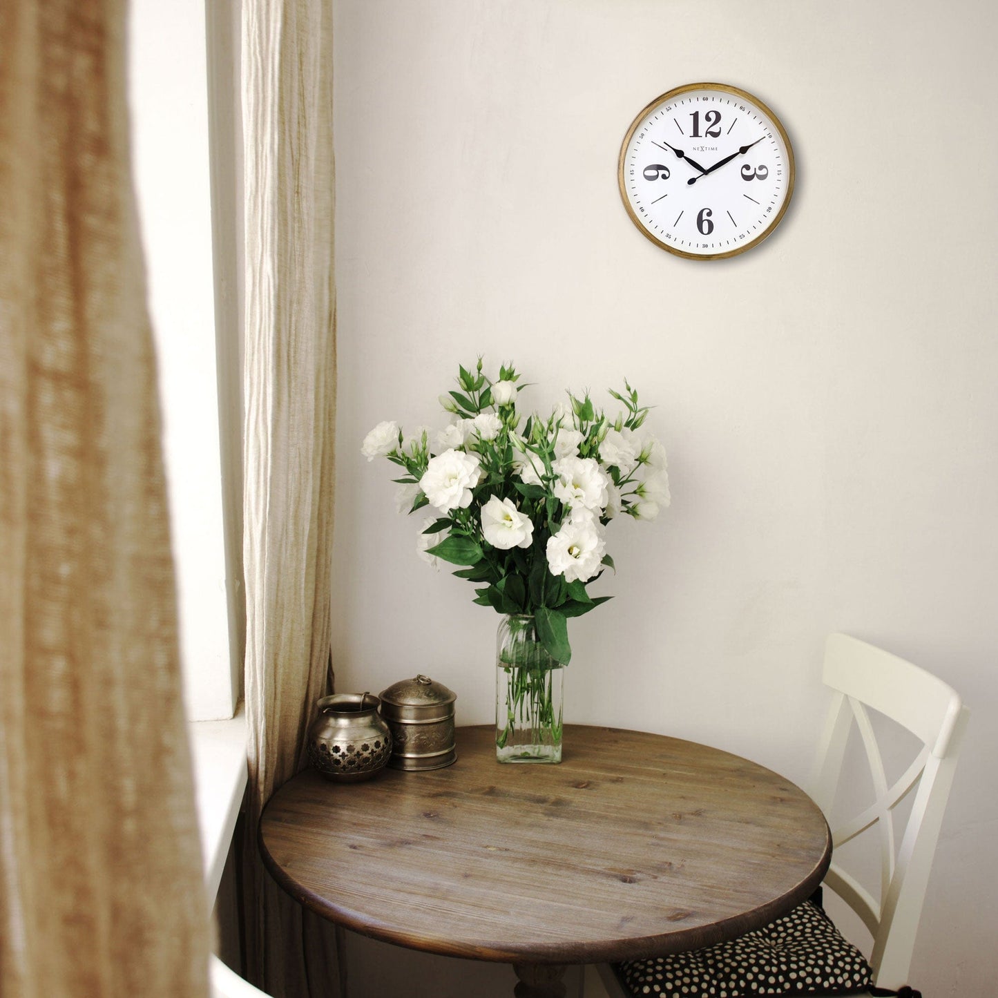 NeXtime Classic Wandklok - Stille beweging - Wit metaal