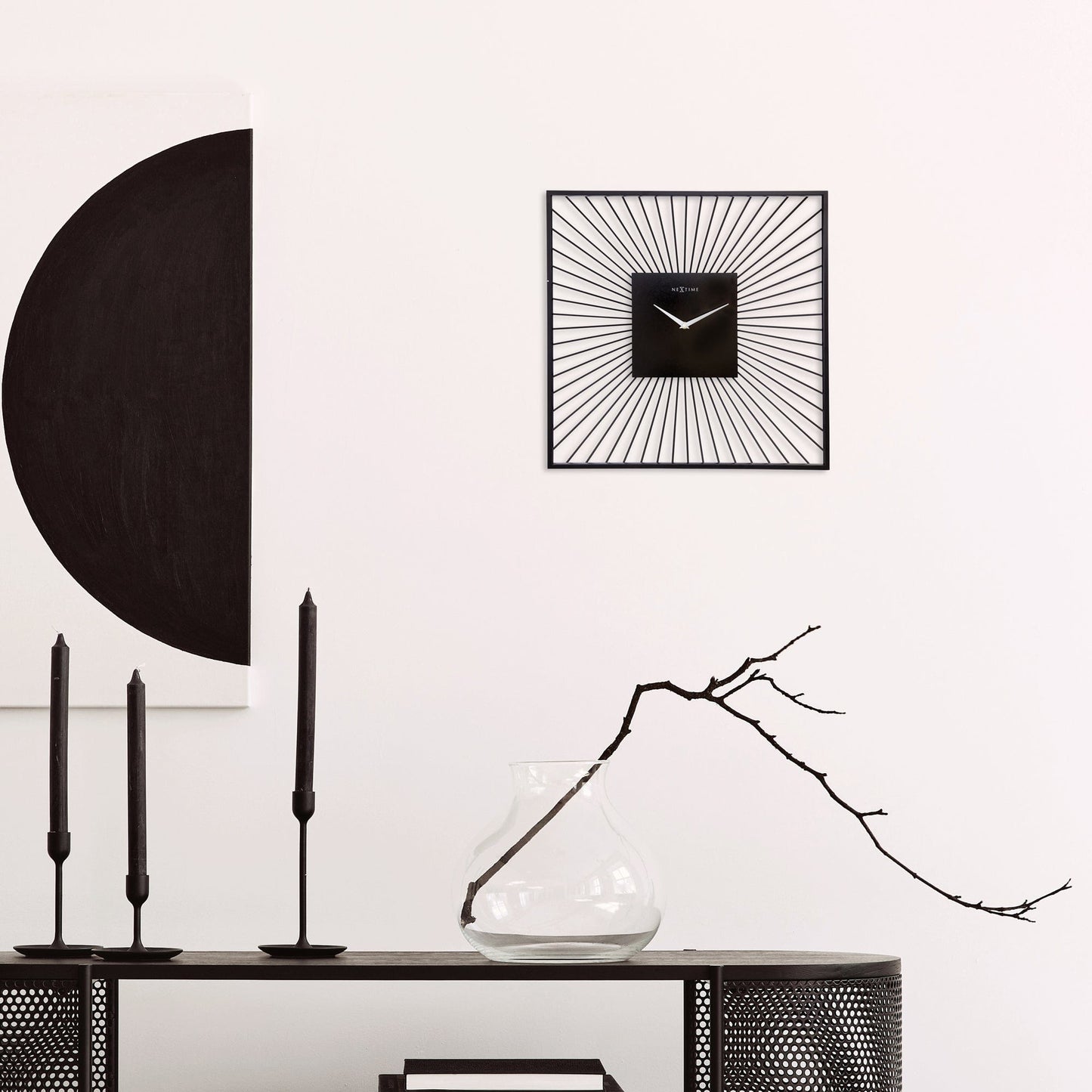 NeXtime Vasco Square - Moderne Wanddecoratie - Zwart Metaal