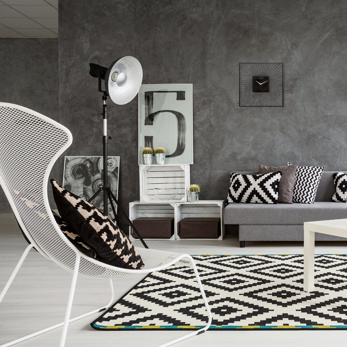 NeXtime Vasco Square - Moderne Wanddecoratie - Zwart Metaal