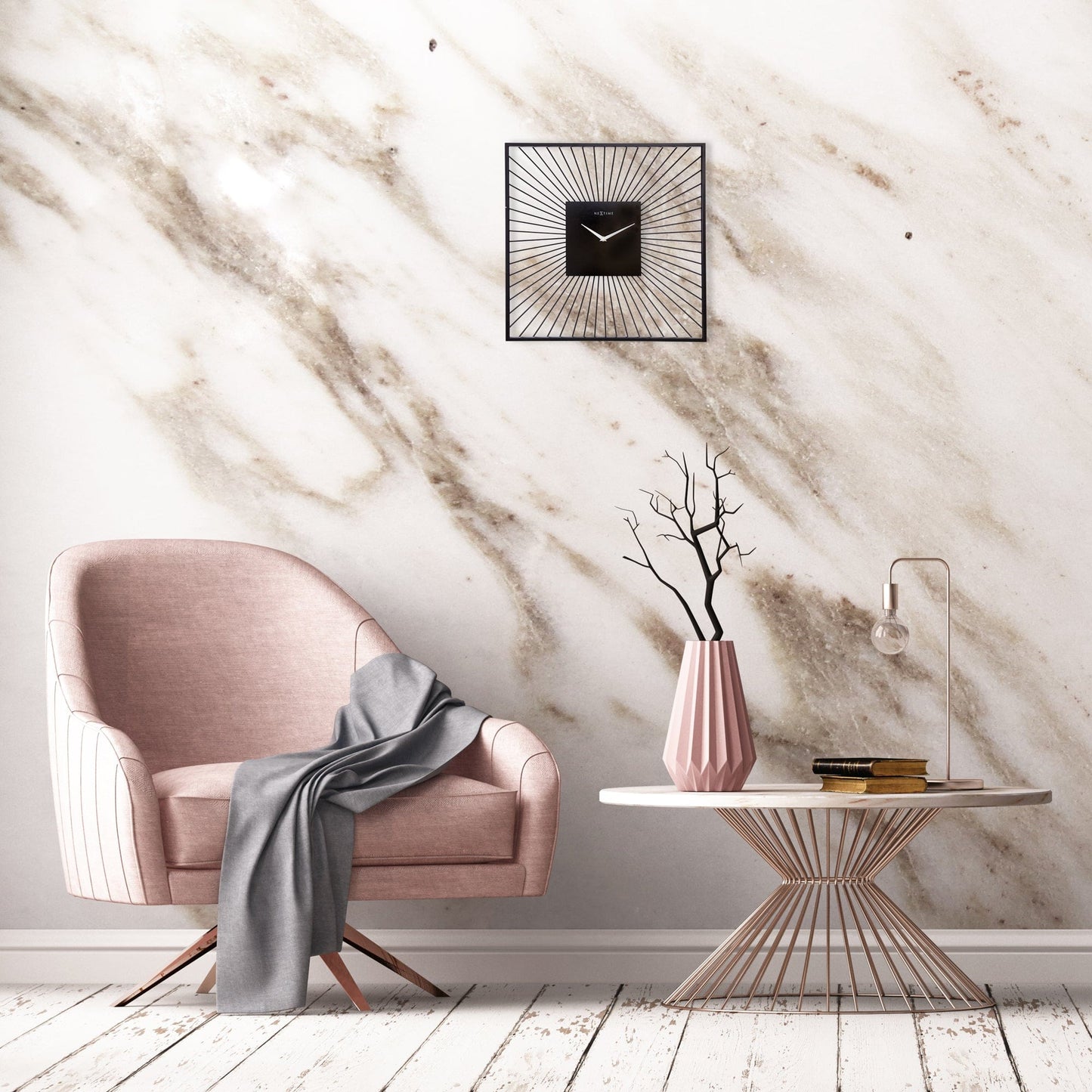 NeXtime Vasco Square - Moderne Wanddecoratie - Zwart Metaal