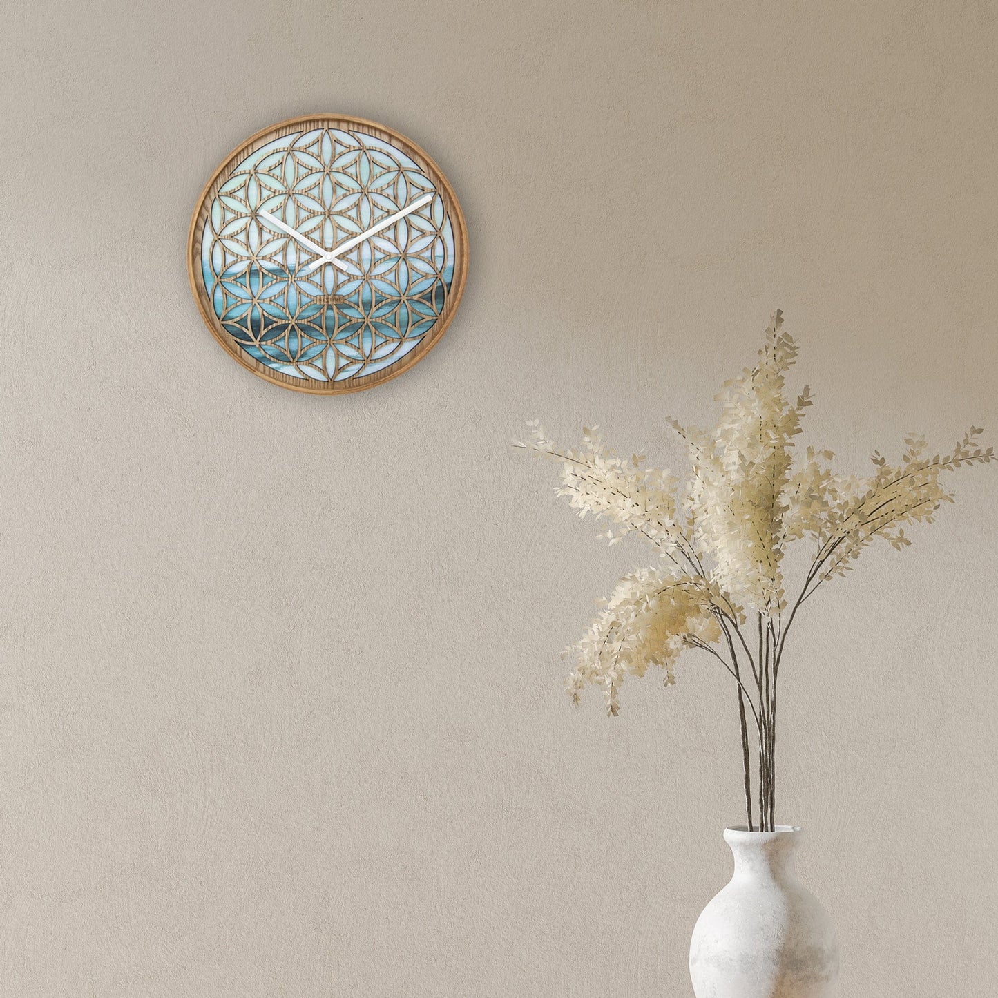 NeXtime Concord - Stille wandklok met floraal design - 40cm Groen Hout