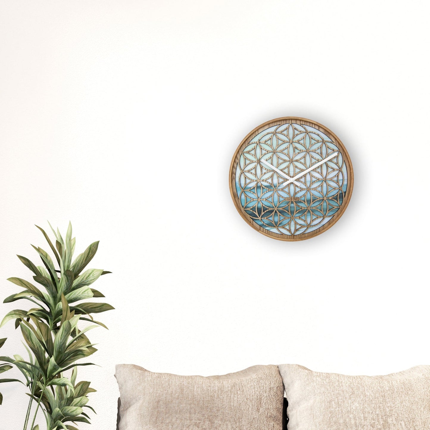 NeXtime Concord - Stille wandklok met floraal design - 40cm Groen Hout