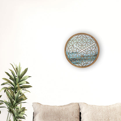 NeXtime Concord - Stille wandklok met floraal design - 40cm Groen Hout