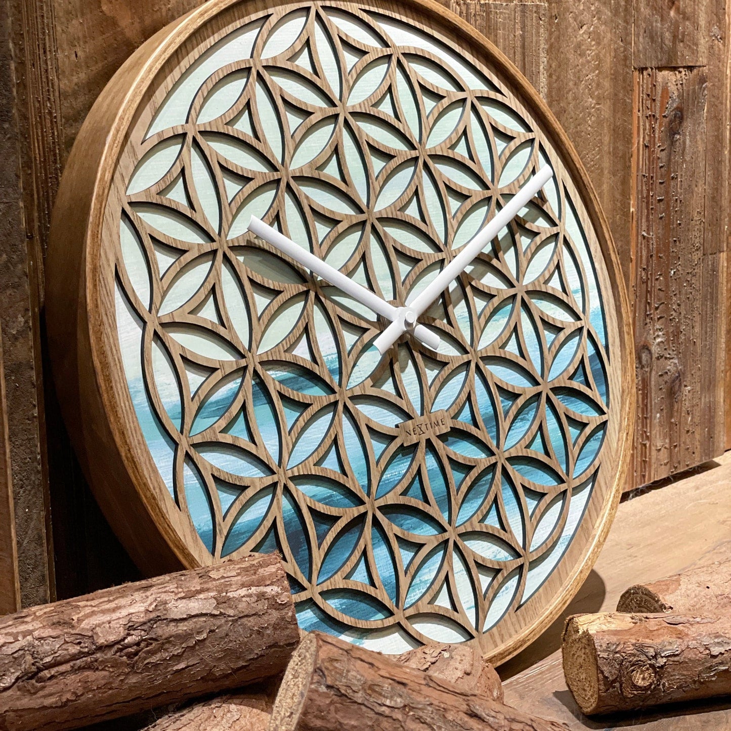 NeXtime Concord - Stille wandklok met floraal design - 40cm Groen Hout