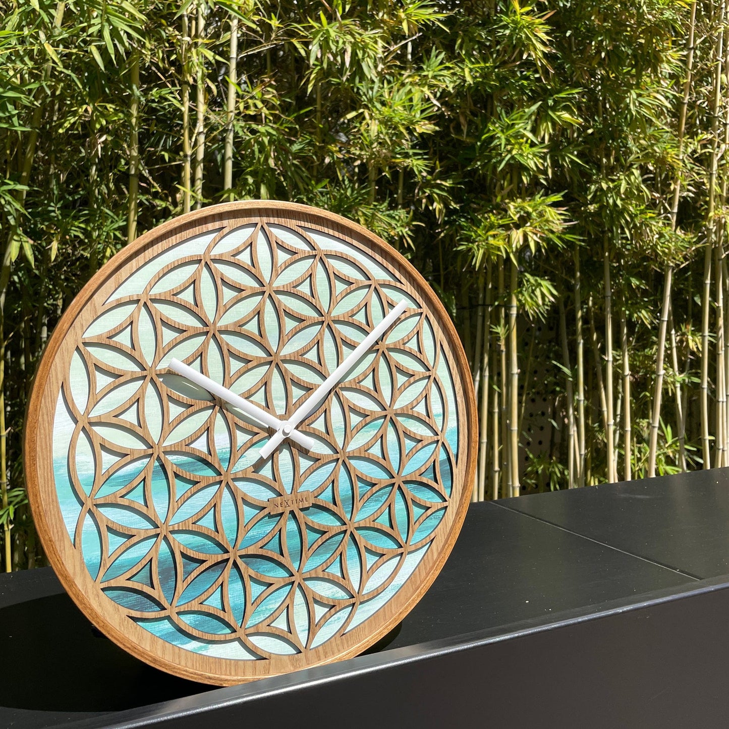 NeXtime Concord - Stille wandklok met floraal design - 40cm Groen Hout