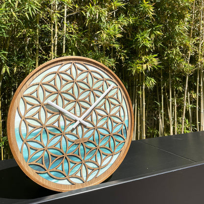 NeXtime Concord - Stille wandklok met floraal design - 40cm Groen Hout