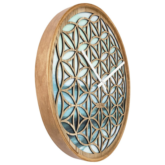 Comnox - NeXtime Concord - Stille wandklok met floraal design - 40cm Groen Hout