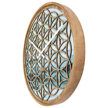 NeXtime Concord - Stille wandklok met floraal design - 40cm Groen Hout