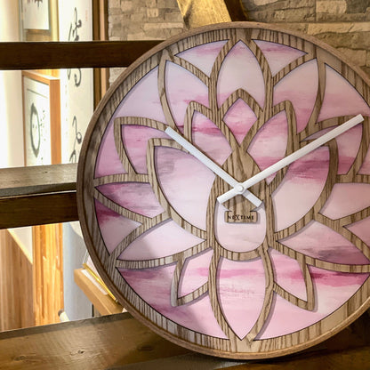 NeXtime Lotus - Stille wandklok met lotuspatroon - 40cm Roze Hout