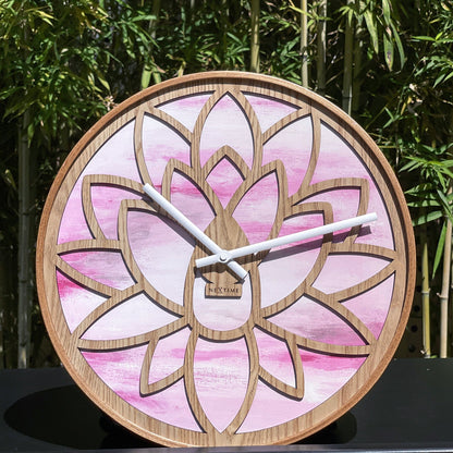 NeXtime Lotus - Stille wandklok met lotuspatroon - 40cm Roze Hout