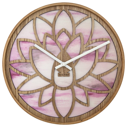 Comnox - NeXtime Lotus - Stille wandklok met lotuspatroon - 40cm Roze Hout