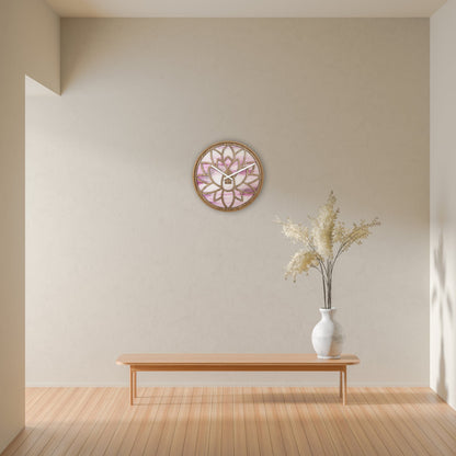 NeXtime Lotus - Stille wandklok met lotuspatroon - 40cm Roze Hout