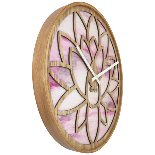 Comnox - NeXtime Lotus - Stille wandklok met lotuspatroon - 40cm Roze Hout