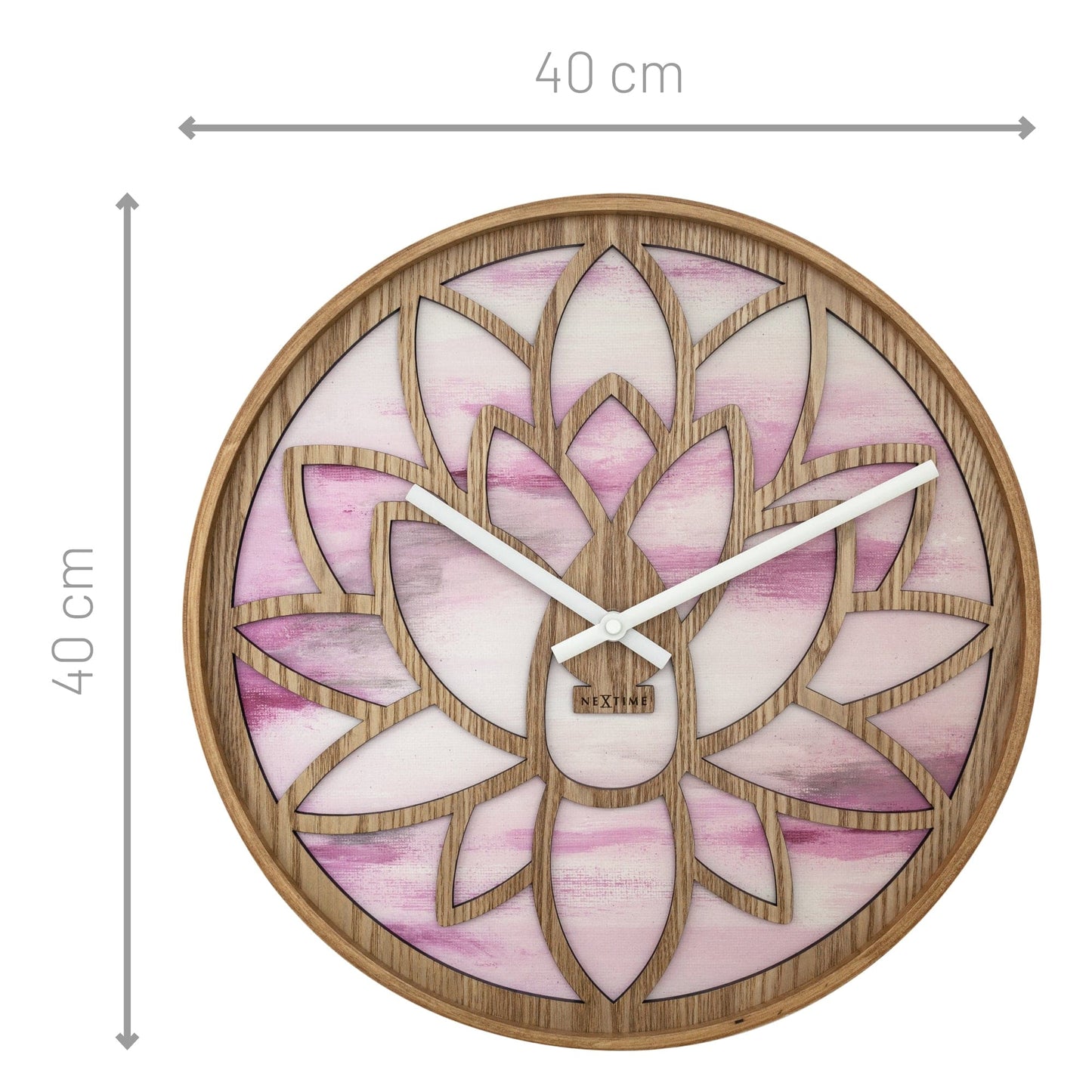 NeXtime Lotus - Stille wandklok met lotuspatroon - 40cm Roze Hout