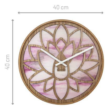 NeXtime Lotus - Stille wandklok met lotuspatroon - 40cm Roze Hout