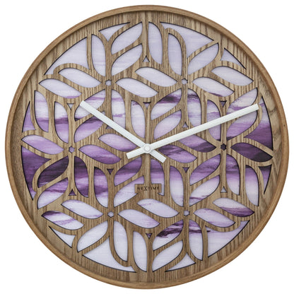 NeXtime Yogi - Stille wandklok met floraal houtsnijwerk - 40 cm