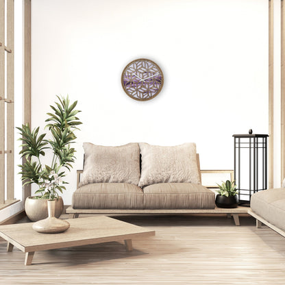 NeXtime Yogi - Stille wandklok met floraal houtsnijwerk - 40 cm
