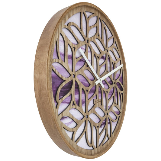 Comnox - NeXtime Yogi - Stille wandklok met floraal houtsnijwerk - 40 cm
