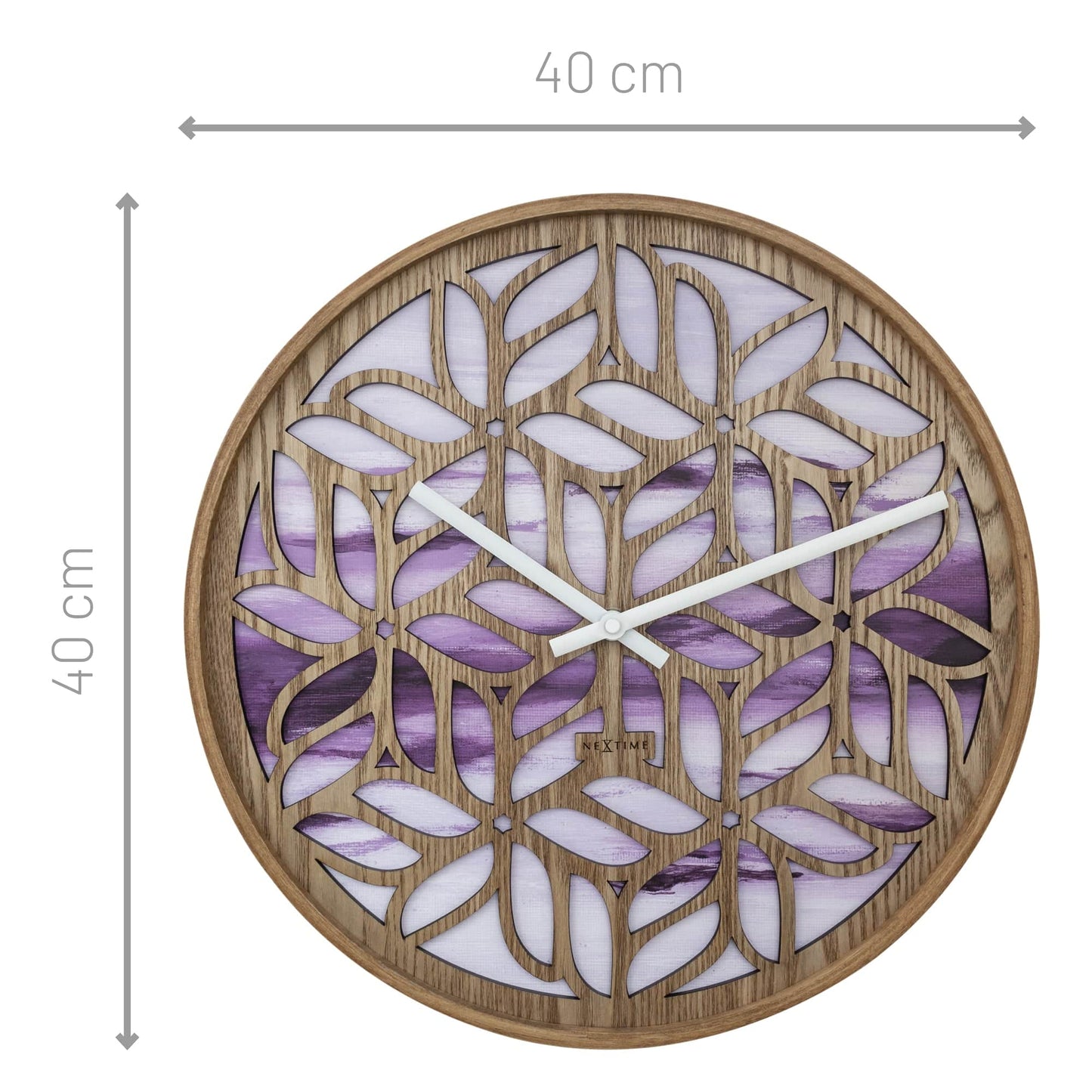 NeXtime Yogi - Stille wandklok met floraal houtsnijwerk - 40 cm