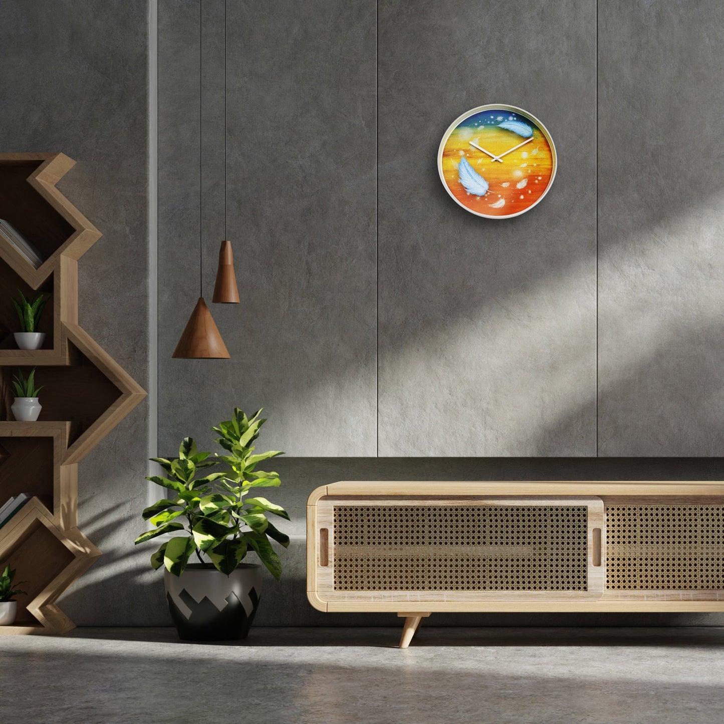 Kleurrijke wandklok met lama’s en cactus patroon