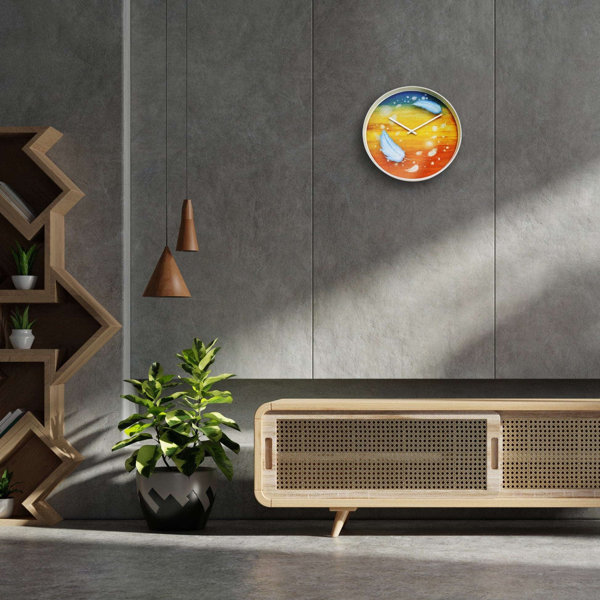 Kleurrijke wandklok met lama’s en cactus patroon