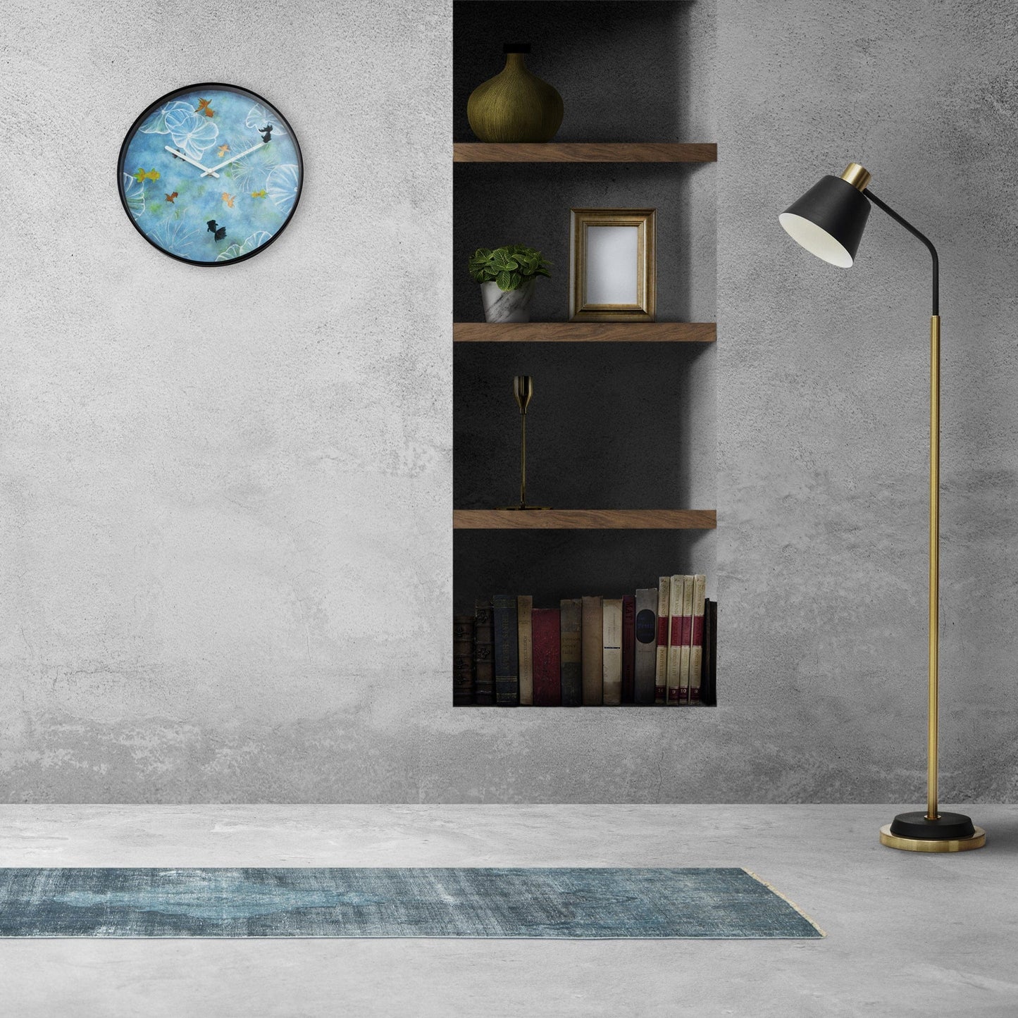 NeXtime Pond - Artistiek waterlandschap - Blauwe wandklok 30cm