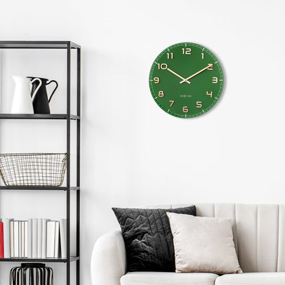 NeXtime Classy Medium - Stille Wandklok - Groen Glas & Koper