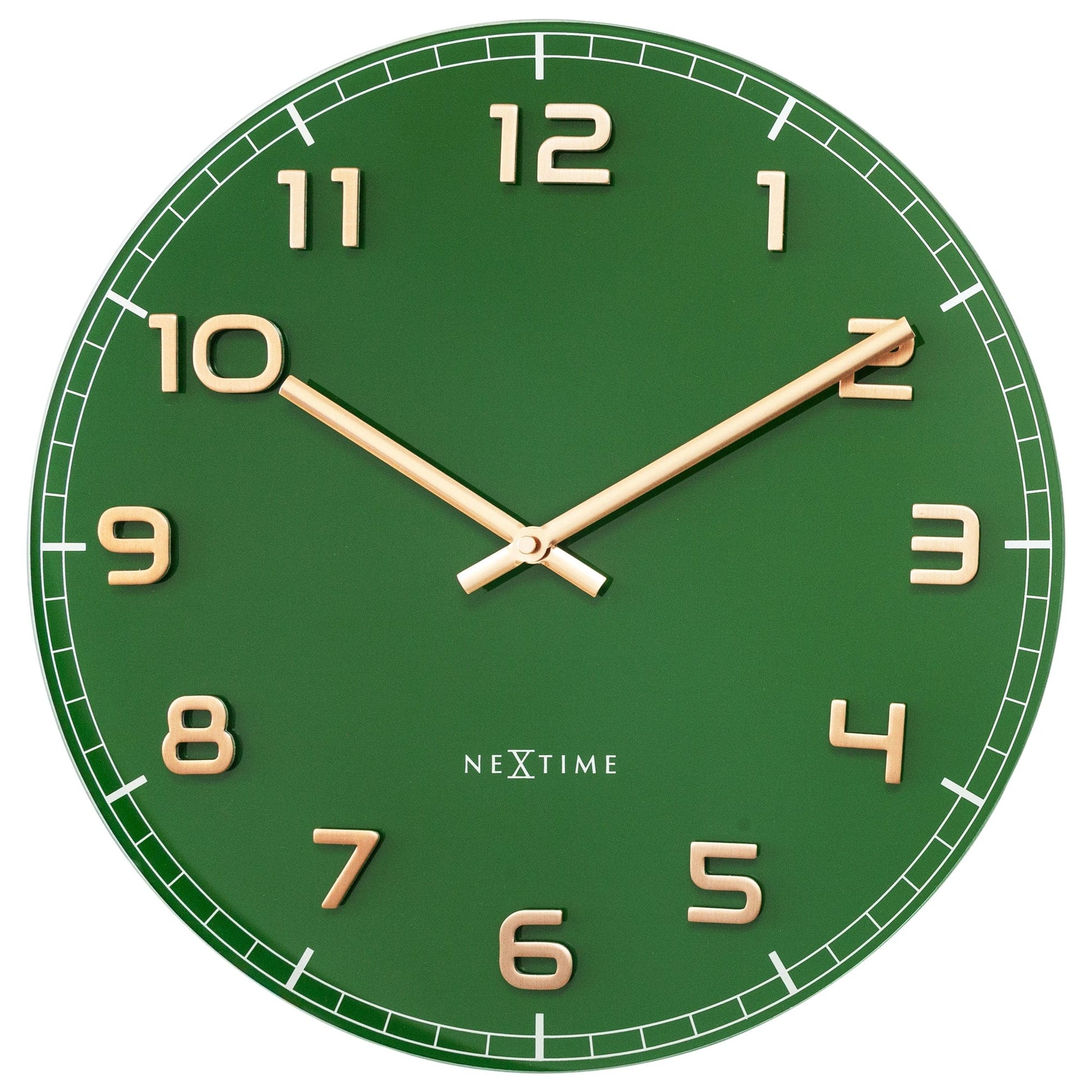 NeXtime Classy Medium - Stille Wandklok - Groen Glas & Koper