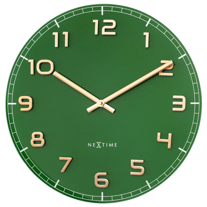 NeXtime Classy Medium - Stille Wandklok - Groen Glas & Koper