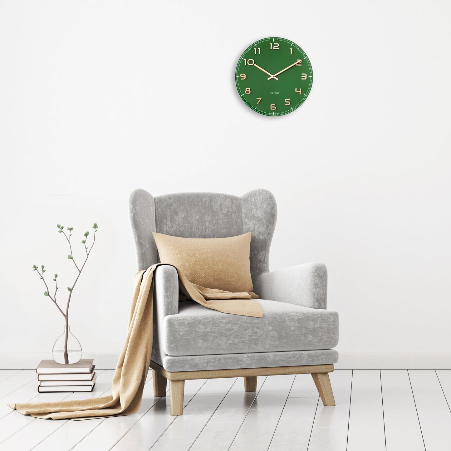 NeXtime Classy Medium - Stille Wandklok - Groen Glas & Koper
