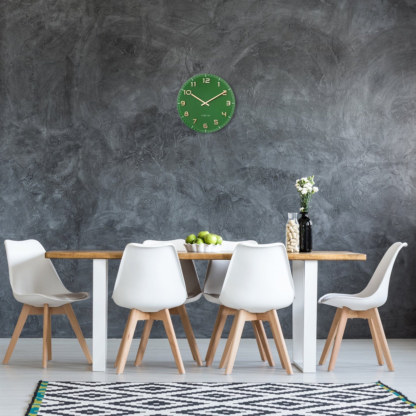NeXtime Classy Medium - Stille Wandklok - Groen Glas & Koper