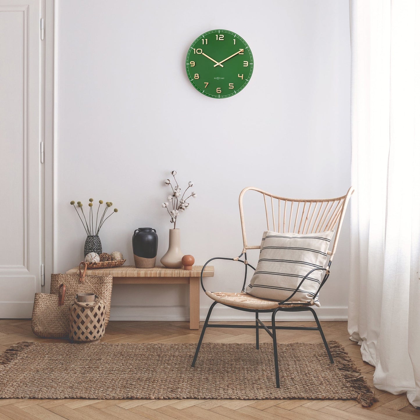 NeXtime Classy Medium - Stille Wandklok - Groen Glas & Koper