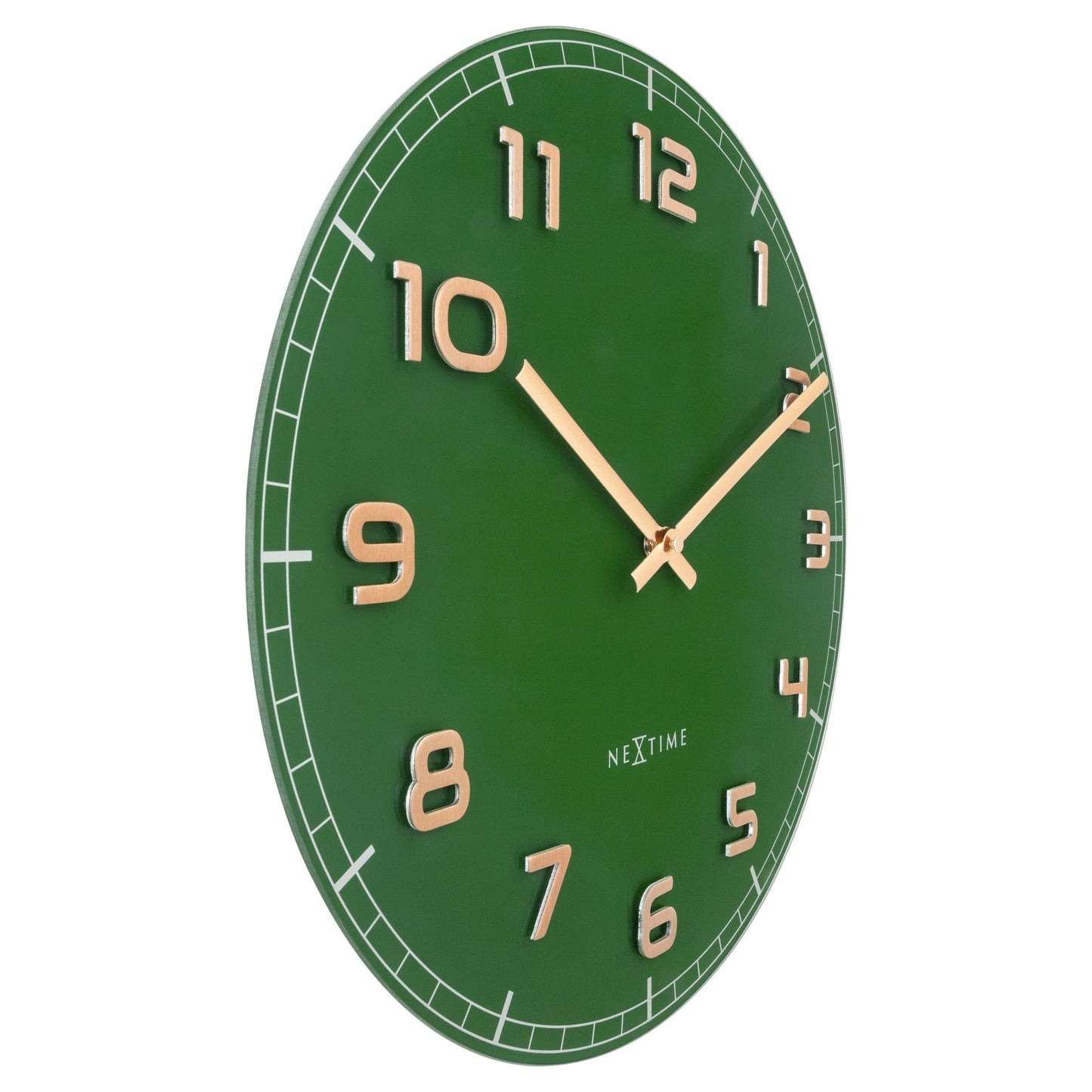 NeXtime Classy Medium - Stille Wandklok - Groen Glas & Koper