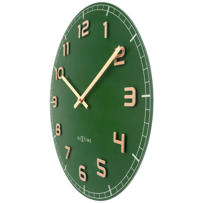 NeXtime Classy Medium - Stille Wandklok - Groen Glas & Koper